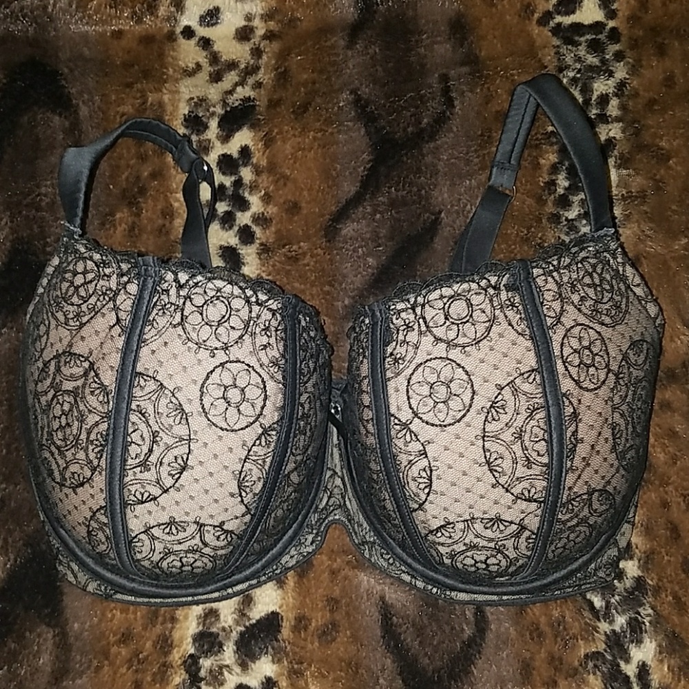 Harlequin black mesh bra nude underlay Size 32G